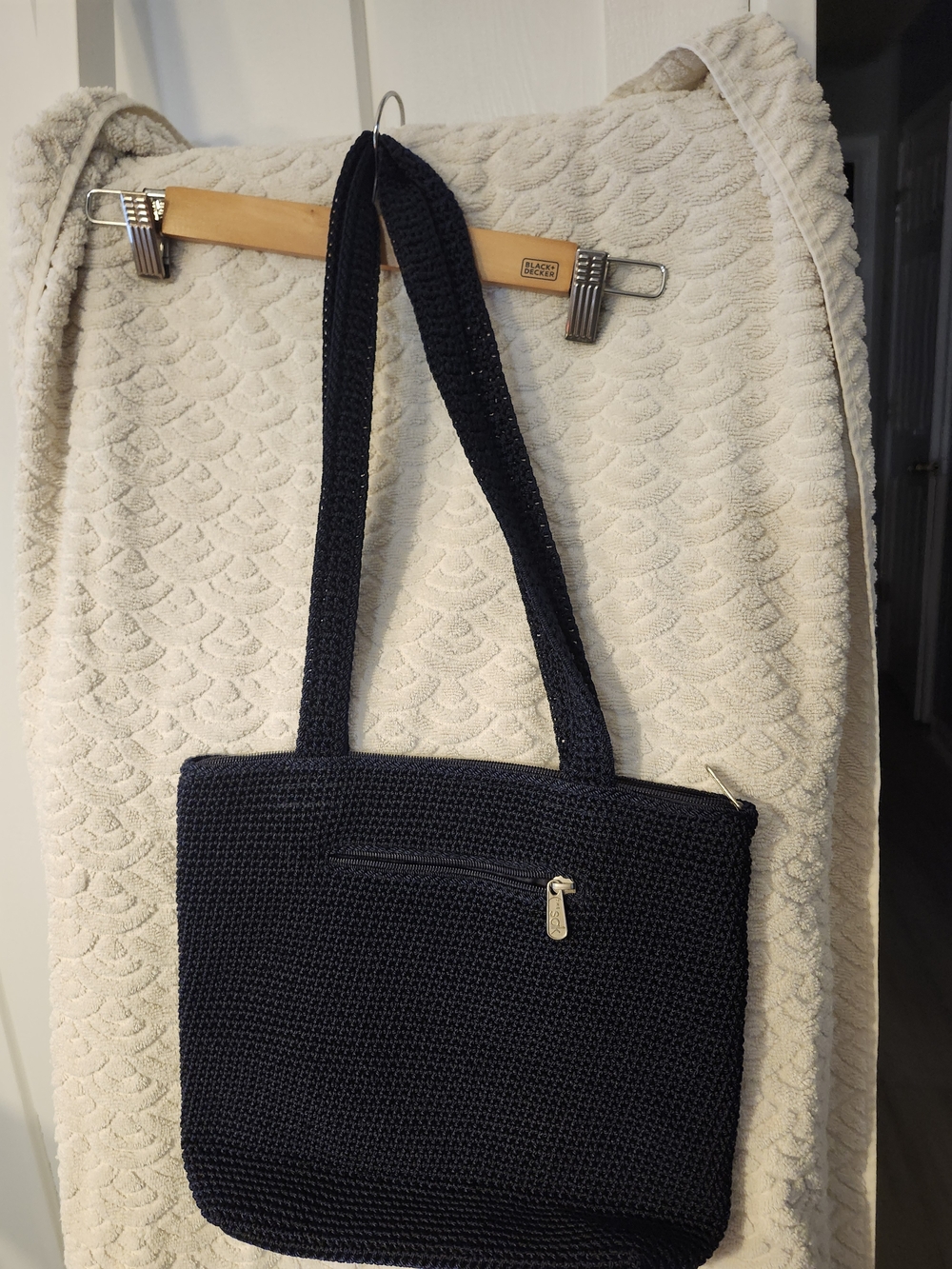 SAK NAVY BLUE Woven Hand Bag with Zip Pocket